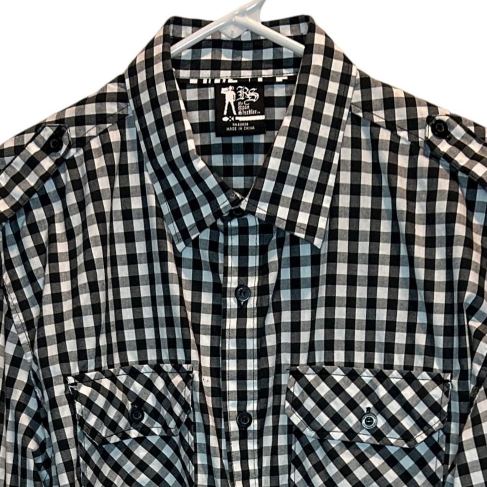 RS By‎ Ryan Sheckler Black White Gingham XL Long Sleeve Button Up Western Shirt